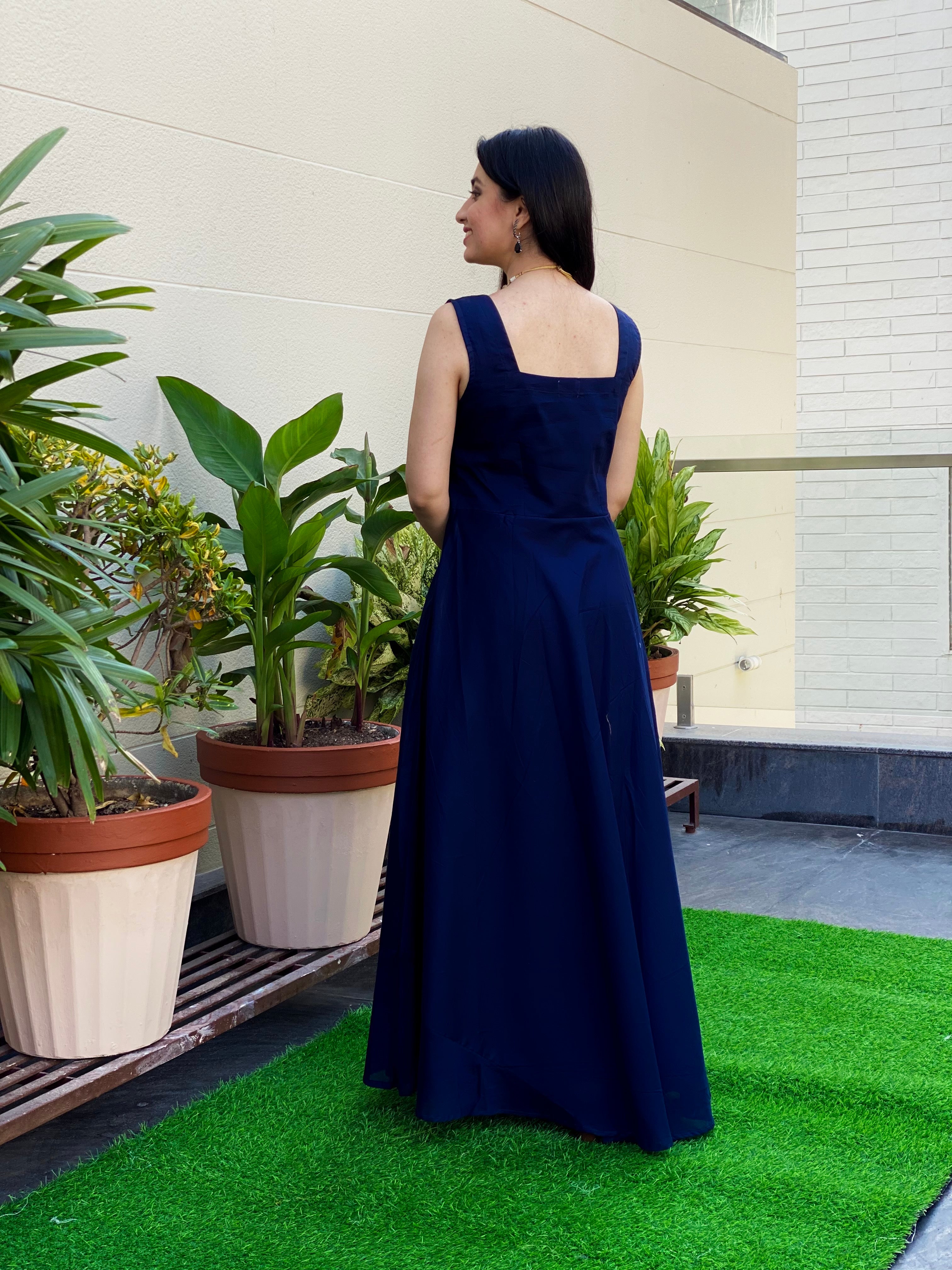 Just Wow Women Gown Dark Blue Dress - Buy Just Wow Women Gown Dark Blue  Dress Online at Best Prices in India | Flipkart.com